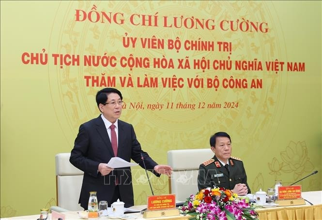 Chủ tịch nước Lương Cường phát biểu chỉ đạo. (Ảnh: Lâm Khánh/TTXVN)