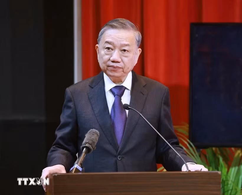 Tổng Bí thư Tô Lâm phát biểu tại Đại học Quốc gia Malaya. (Ảnh: Thống Nhất/TTXVN) 