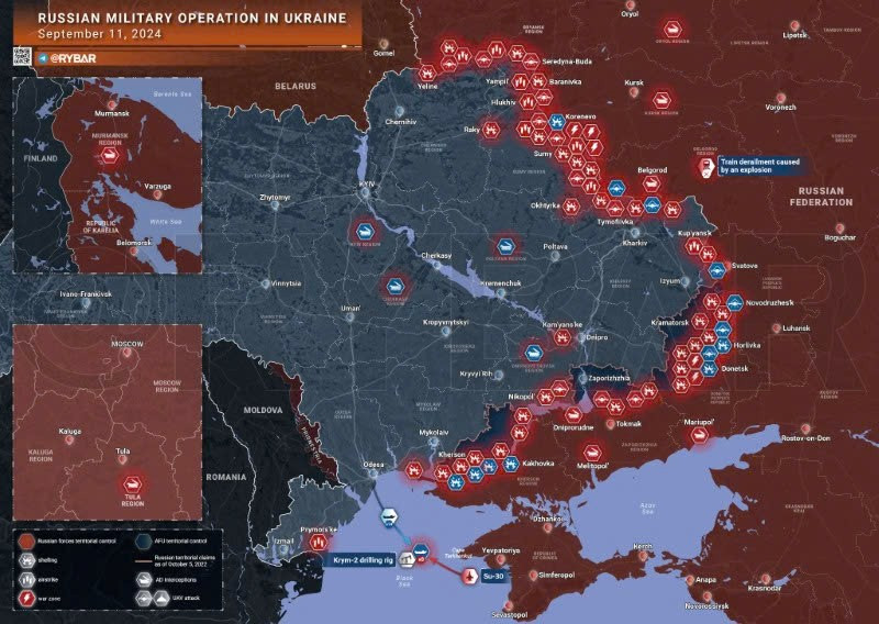 Bản đồ chiến sự Ukraine ngày 11/9. (Ảnh: Rybar)