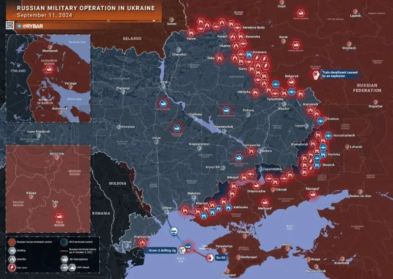 Bản đồ chiến sự Ukraine ngày 11/9. (Ảnh: Rybar)