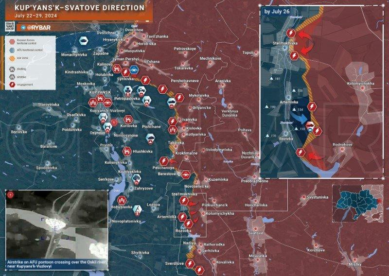 Bản đồ chiến sự Ukraine ngày 29/7, hướng Kupyansk - Svatove. (Ảnh: Rybar) Loat-kho-dan-va-khi-tai-trung-hoa-luc,-Su-25-bi-hoa-thieu-tai-san-bay-2.jpg