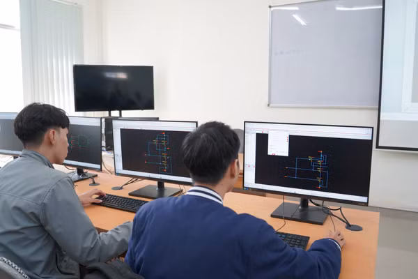 Sinh viên Trường Đại học Bách khoa - Đại học Đà Nẵng thực hành tại phòng thiết kế vi mạch.