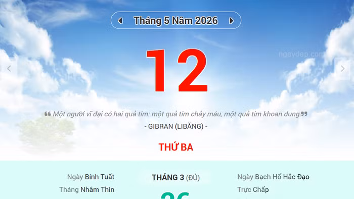 Lịch âm 12/5 - Xem lịch âm ngày 12/5