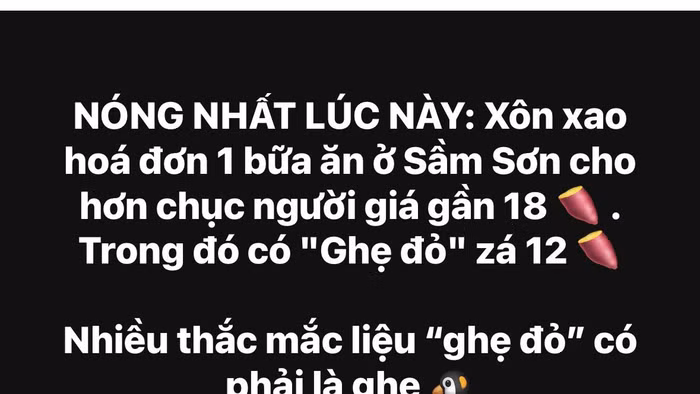 Thông tin trên mạng xã hội về hóa đơn 18 triệu đồng cho bữa ăn ở Sầm Sơn (Thanh Hóa).