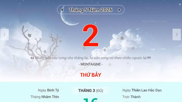 Lịch âm 2/5 - Xem lịch âm ngày 2/5