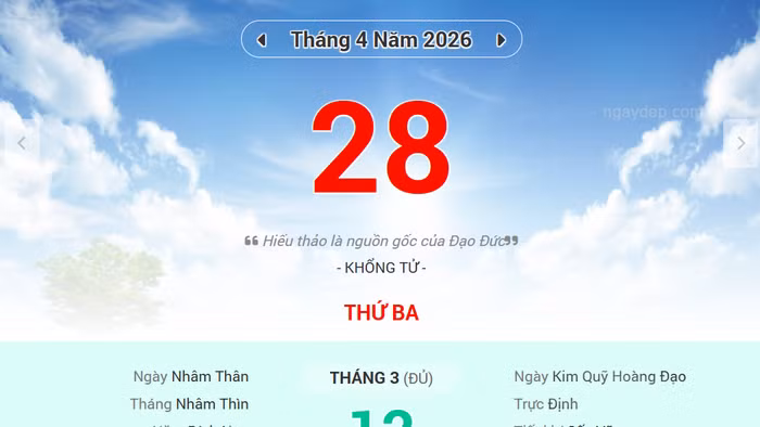 Lịch âm 28/4 - Xem lịch âm ngày 28/4