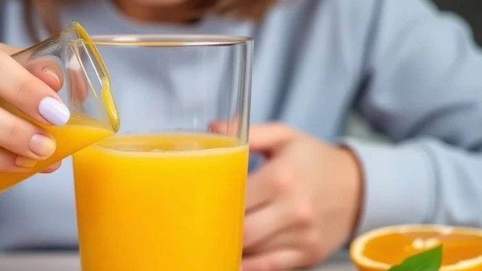 Mỗi ngày 200ml nước cam là đủ, tiêu thụ quá nhiều đường fructose có thể tăng gánh nặng cho gan. (Ảnh: ITN)