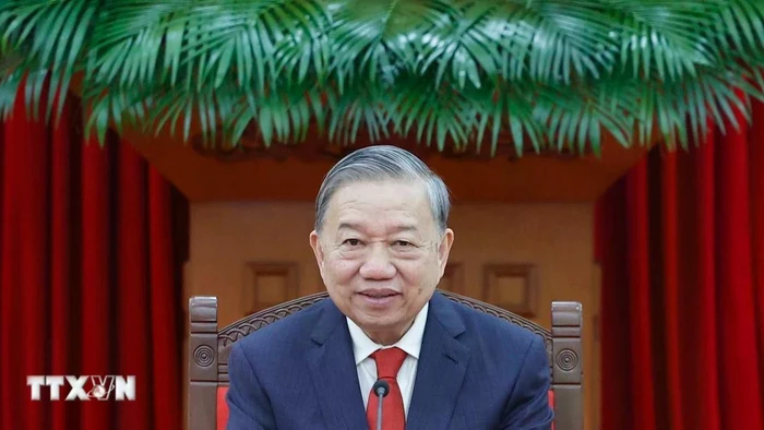 Tổng Bí thư Tô Lâm điện đàm với Tổng Bí thư, Chủ tịch nước Cộng hòa Nhân dân Trung Hoa Tập Cận Bình. (Ảnh: Thống Nhất/TTXVN)