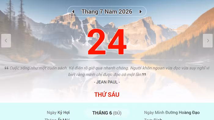 Lịch âm 24/7 - Xem lịch âm ngày 24/7