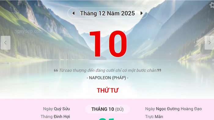 Lịch âm 10/12 - Xem lịch âm ngày 10/12