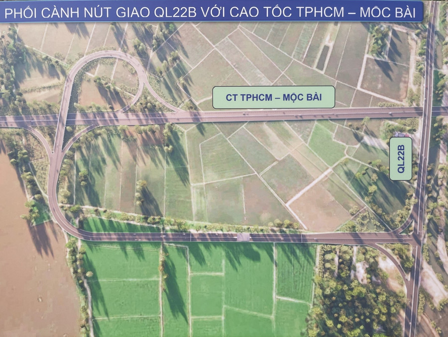 Phối cảnh cao tốc TPHCM - Mộc Bài với Quốc lộ 22B. (Ảnh: Ban Giao thông) 5de77c8ffb50730e2a41.jpg