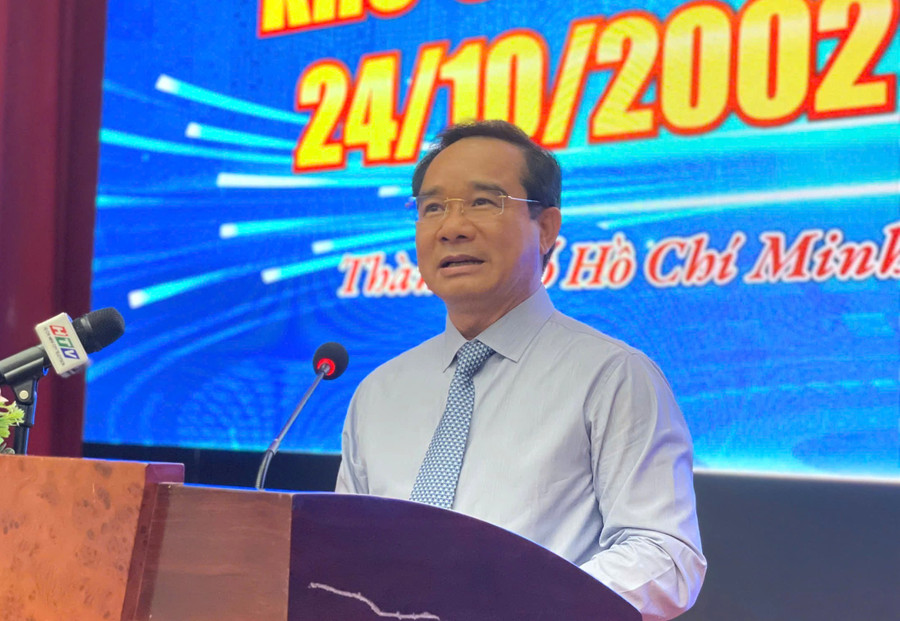Chủ tịch UBND TPHCM Nguyễn Văn Được phát biểu tại lễ kỷ niệm 23 năm thành lập Khu Công nghệ cao TPHCM. Ảnh: Hà An.