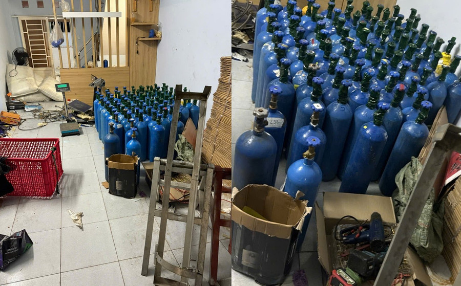Khu vực sản xuất, chiết nạp "bóng cười" do Nguyễn Trường Hoạt làm chủ. (Ảnh: Công an TPHCM)