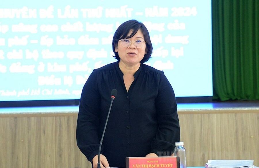 Bà Văn Thị Bạch Tuyết tại một hội nghị năm 2024. (Ảnh: Trang tin điện tử Đảng bộ TPHCM)