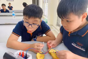 Học sinh Trường THCS Chu Văn An tham gia các dự án stem. Ảnh NTCC.