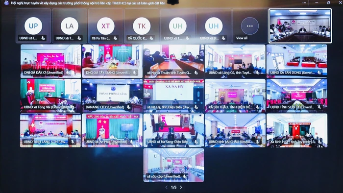 22 địa phương dự hội nghị trực tuyến về xây dựng các trường phổ thông nội trú liên cấp tiểu học và THCS tại các xã biên giới đất liền. Ảnh: Nguyễn Mạnh