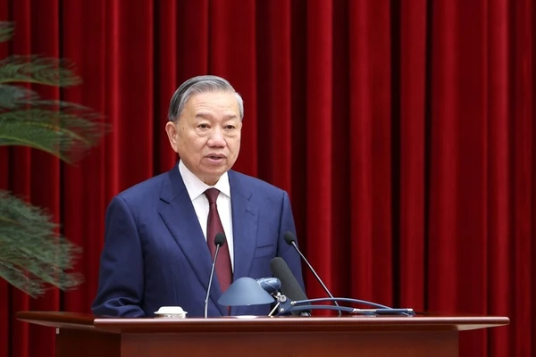 Tổng Bí thư Tô Lâm đã phát biểu bế mạc Hội nghị lần thứ 2 Ban Chấp hành Trung ương Đảng khoá XIV - Ảnh VGP/Đức Tuân.