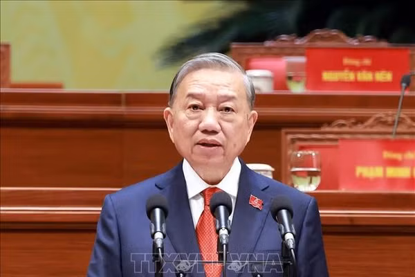 Tổng Bí thư Tô Lâm thay mặt Ban Chấp hành Trung ương Đảng khóa XIV phát biểu ý kiến. Ảnh: TTXVN