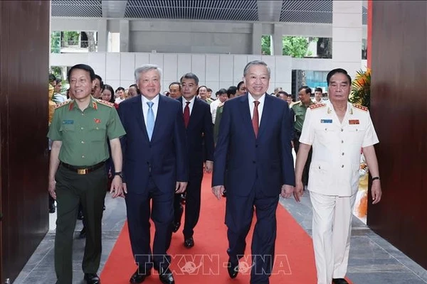 Tổng Bí thư Tô Lâm đến dự Lễ khánh thành công trình Trụ sở Bộ Công an. Ảnh: Thống Nhất/TTXVN