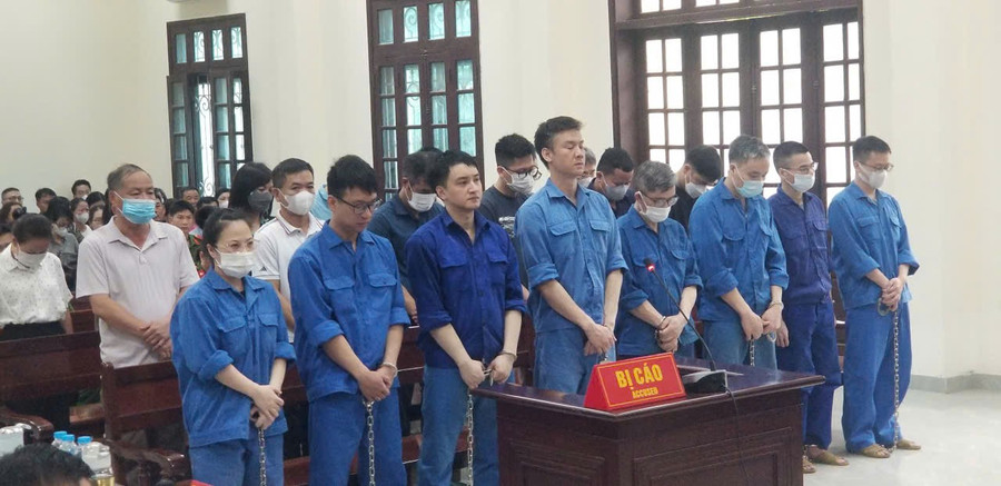 14 bị cáo nguyên là cán bộ, công chức Hải quan Hải Phòng hầu toà cùng 8 bị cáo trong vụ buôn gỗ lậu.