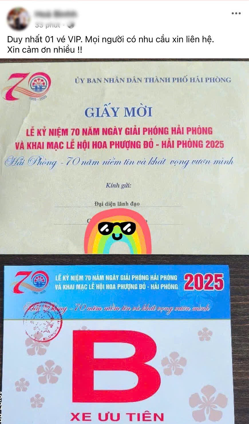 Giấy mời dự lễ hội hoa phượng- Hải Phòng 2025 được ông H.B rao bán trên mạng xã hội. giay-moi.jpg