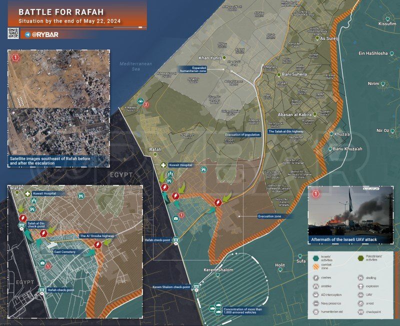 Bản đồ xung đột Israel - Hamas, khu vực Jabalia ngày 22/5. (Ảnh: Rybar)
