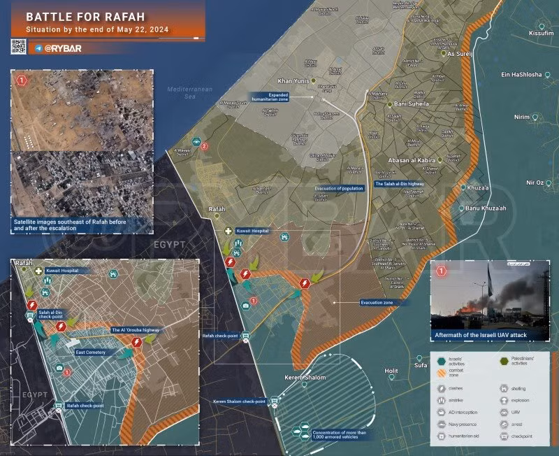 Bản đồ xung đột Israel - Hamas, khu vực Jabalia ngày 22/5. (Ảnh: Rybar)