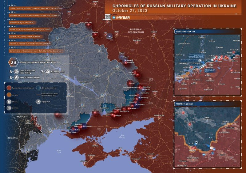 Bản đồ chiến sự Ukraine ngày 27/10. (Ảnh: Rybar)