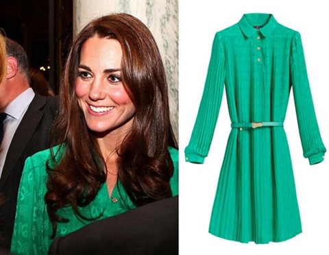 Vay lien mau xanh thanh lich nhu cong nuong Kate Middleton