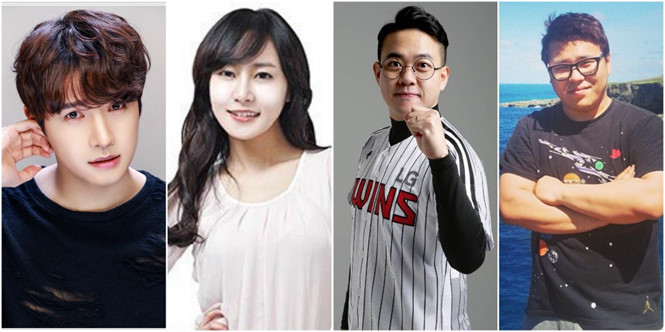 Hai diễn viên Lee Gun, Choi Yul cùng MC Hwang Geon Ha và quản lý của nhóm nhạc EXID đều quan tâm đến sự kiện bóng đá khép lại trên sân vận động Mỹ Đình. Ảnh: Instagram nhân vật.