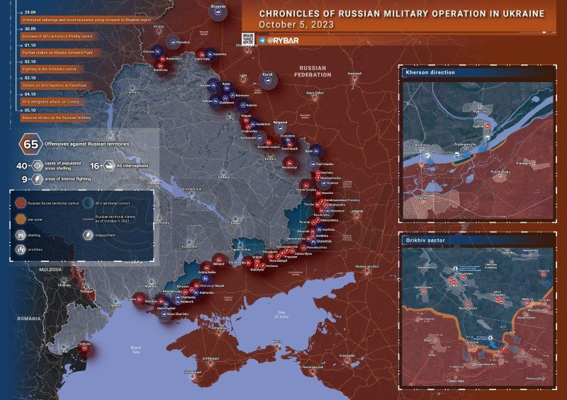 Bản đồ chiến sự Ukraine ngày 5/10. (Ảnh: Rybar). Bản đồ chiến sự Ukraine ngày 5/10. (Ảnh: Rybar).