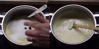 Dùng phới gỗ trộn đều một lát thì tắt lửa và lưu ý rằng không để cho hỗn hợp sôi nhé!