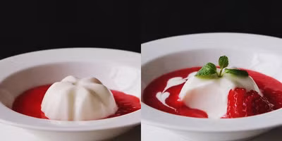 Lấy panna cotta ra đĩa, rưới dâu xay ở bước 1 lên và thưởng thức! Có thể trang trí thêm lá bạc hà cho thêm phần sinh động, hấp dẫn.