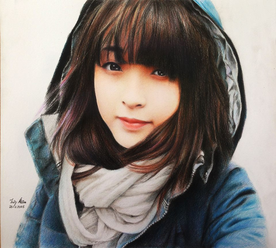 Chân dung một cô gái xinh đẹp do Trường Minh thực hiện được nhiều dân mạng khen ngợi.