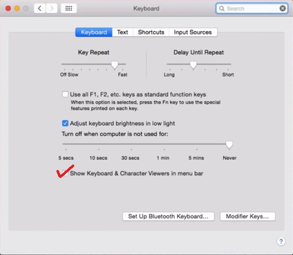 Máy Mac bật bàn phím ảo như thế nào: Đánh dấu “Show Keyboard & Character Viewers in menu bar” rồi đóng cửa sổ lại. A3-May-Mac-Ban-phim-ao-Keyboard-Viewer-Apple-MacBook-Mac-OS-X.jpg