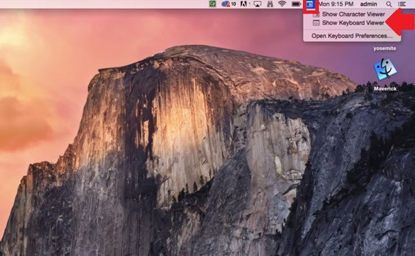 Máy Mac bật bàn phím ảo như thế nào: Bây giờ để mở bàn phím ảo chúng ta sẽ bấm vào biểu tượng nhập liệu trên góc phải rồi chọn Show Keyboard Viewer (mũi tên). A4,5-May-Mac-Ban-phim-ao-Keyboard-Viewer-Apple-MacBook-Mac-OS-X.jpg