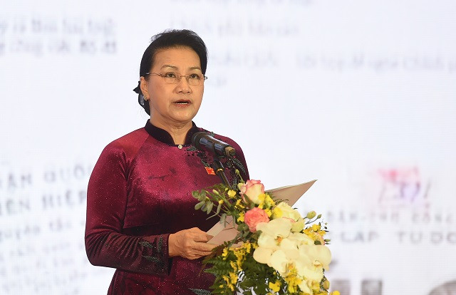 Chủ tịch Quốc hội Nguyễn Thị Kim Ngân phát biểu tại buổi lễ. Ảnh: VGP/Quang Hiếu. Chủ tịch Quốc hội Nguyễn Thị Kim Ngân phát biểu tại buổi lễ. Ảnh: VGP/Quang Hiếu.