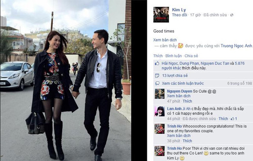 Kim Lý công khai yêu Trương Ngọc Ánh trên Facebook