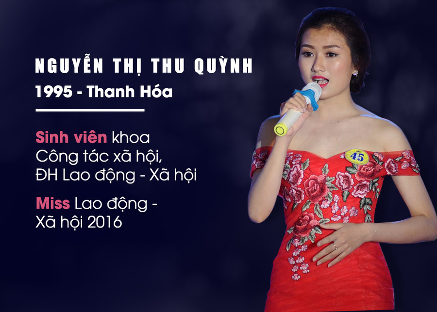 Nguyễn Thị Thu Quỳnh, sinh viên lớp Đ9CT8, khoa Công tác xã hội, Đại học Lao động Xã hội. Cô gái 21 tuổi là gương mặt quen thuộc ở trường khi tham gia nhiều hoạt động tập thể. Xem chi tiết . Nguyễn Thị Thu Quỳnh, sinh viên lớp Đ9CT8, khoa Công tác xã hội, Đại học Lao động Xã hội. Cô gái 21 tuổi là gương mặt quen thuộc ở trường khi tham gia nhiều hoạt động tập thể. Xem chi tiết .