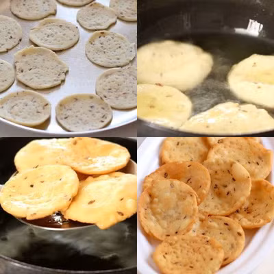 Bắc chảo ngập dầu lên bếp ở lửa vừa. Khi dầu đã nóng đều thì cho bột vào chiên vàng thì gắp ra. Lúc này, bánh phồng tôm đã sẵn sàng để thưởng thức rồi đấy!