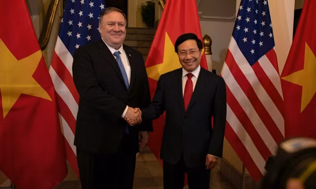 Phó Thủ tướng, Bộ trưởng Ngoại giao Phạm Bình Minh gặp Ngoại trưởng Mỹ Mike Pompeo tại Hà Nội vào tháng 9/2019.