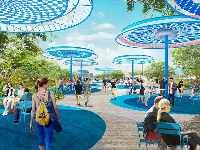 Khuôn viên sử dụng năng lượng mặt trời và năng lượng tái chế để hoạt động.