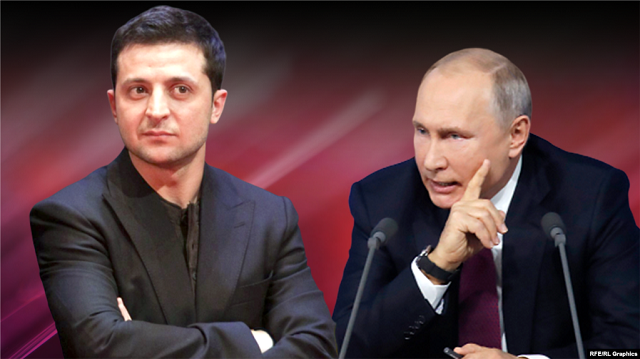 TT Ukraine Zelensky và TT Nga Putin (phải)