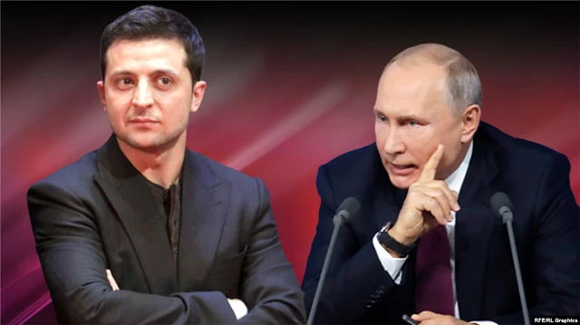 TT Ukraine Zelensky và TT Nga Putin (phải)