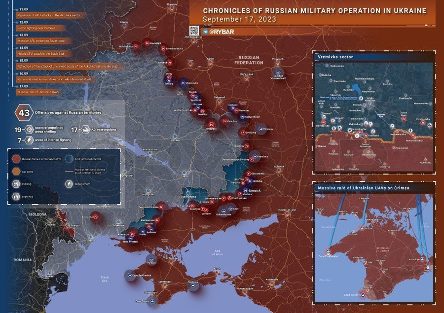 Bản đồ chiến sự Ukraine ngày 17/9. Ảnh: Rybar.
