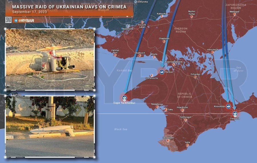 Cuộc tấn công của UAV vào Crimea. (Ảnh: Rybar).
