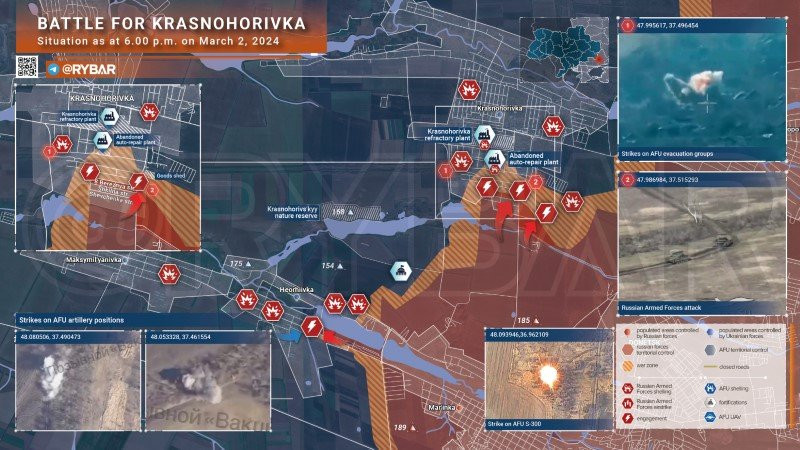 Bản đồ chiến sự Ukraine ngày 2/3, khu vực Krasnohorivka. (Ảnh: Rybar) Bản đồ chiến sự Ukraine ngày 2/3, khu vực Krasnohorivka. (Ảnh: Rybar)