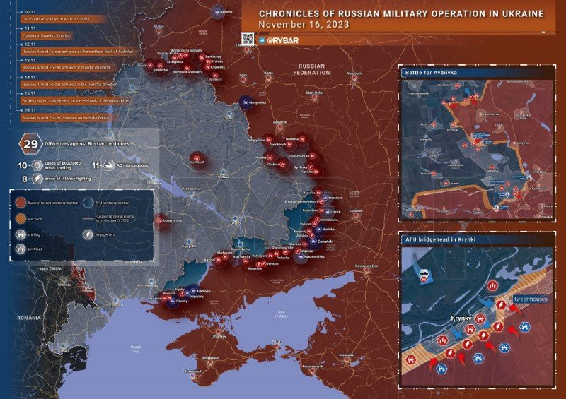 Bản đồ chiến sự Ukraine ngày 16/11. (Ảnh: Pravda). Bản đồ chiến sự Ukraine ngày 16/11. (Ảnh: Pravda).