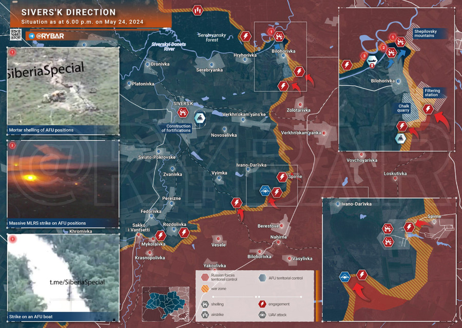 Bản đồ chiến sự Ukraine ngày 24/5, hướng Siversk. (Ảnh: Rybar)
