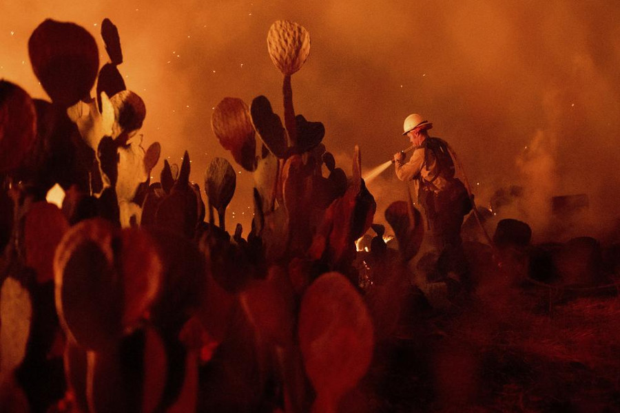 Lính cứu hỏa chiến đấu với cháy rừng ở Ojai, California, Mỹ Lính cứu hỏa chiến đấu với cháy rừng ở Ojai, California, Mỹ